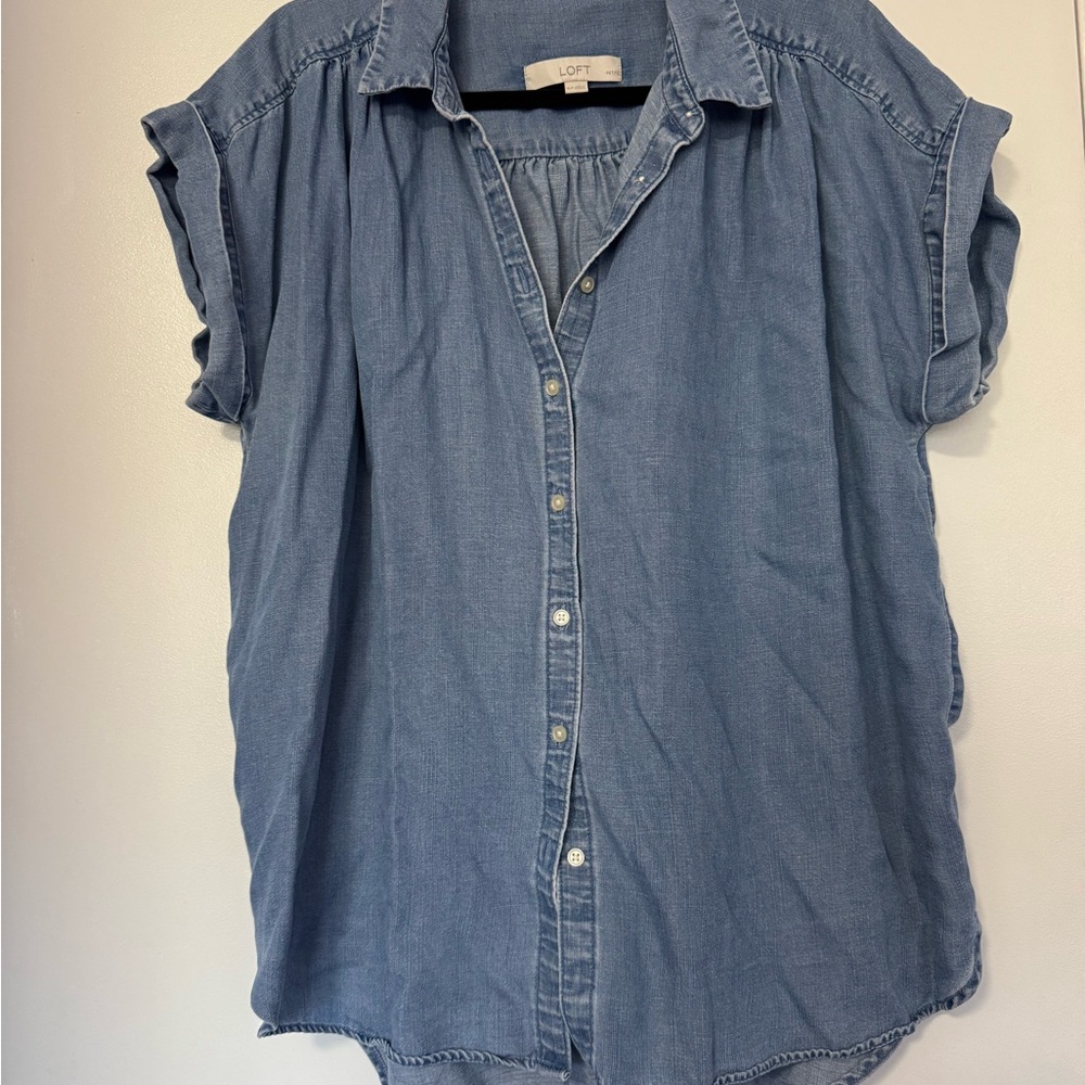 LOFT Women's Casual Blue Button Down Shirt